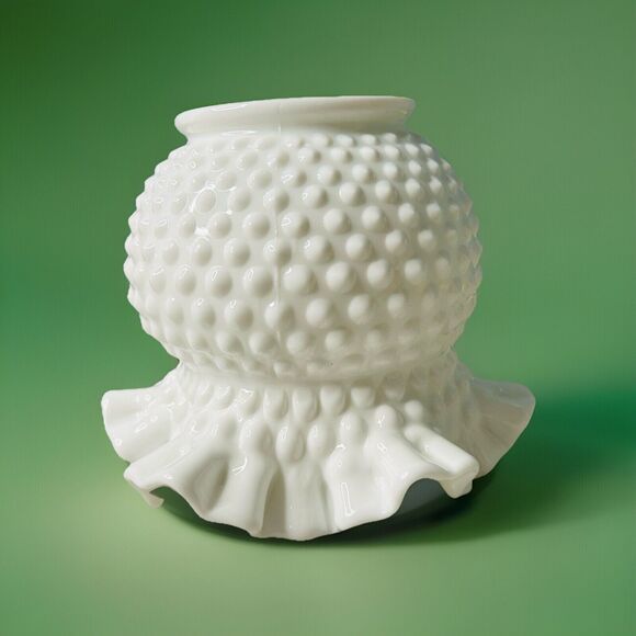 Vintage Fenton 6” Tall White Milk Glass Ruffled Edge Hobnail Bouquet Vase Bowl - Picture 8 of 10
